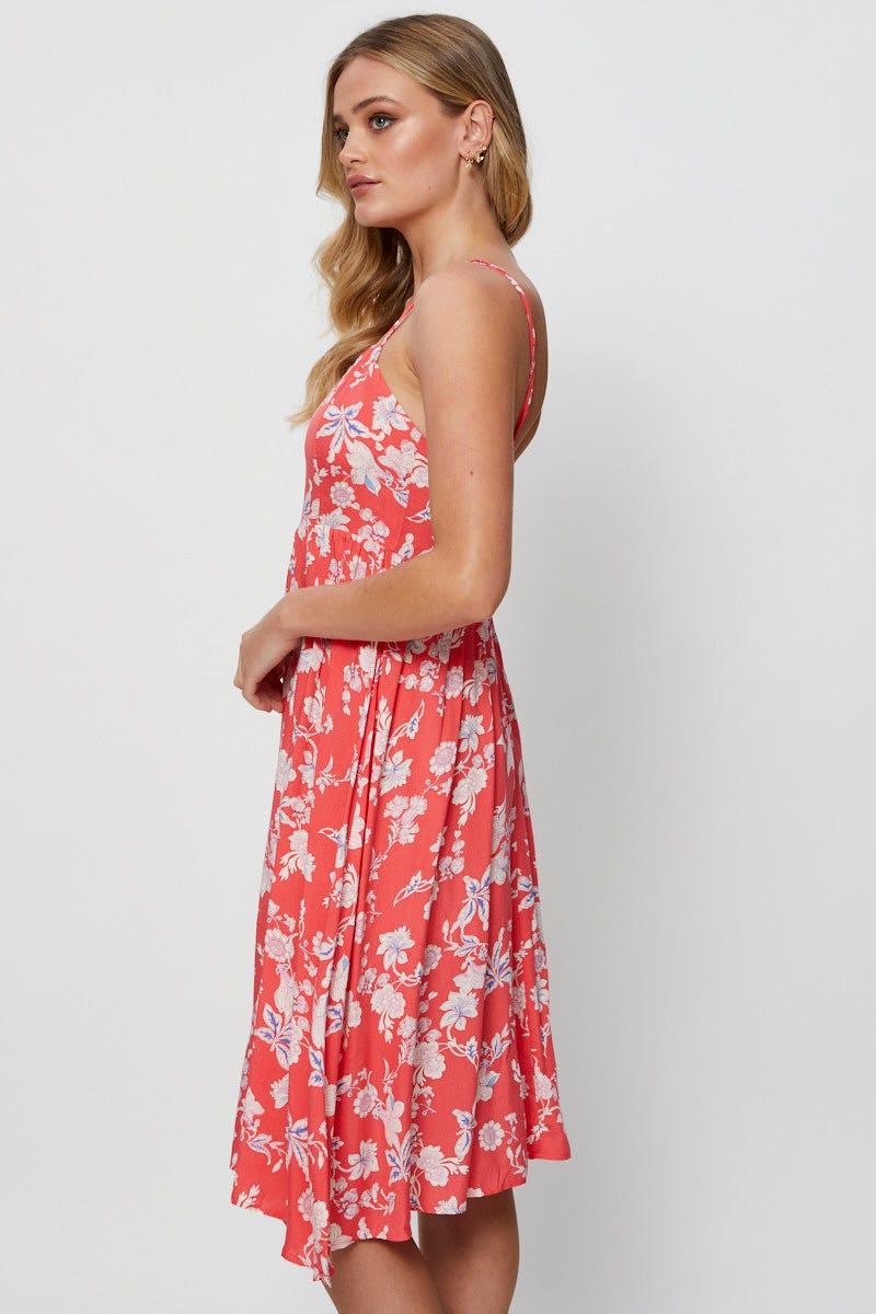 Print Midi Dress Sleeveless Square Neck