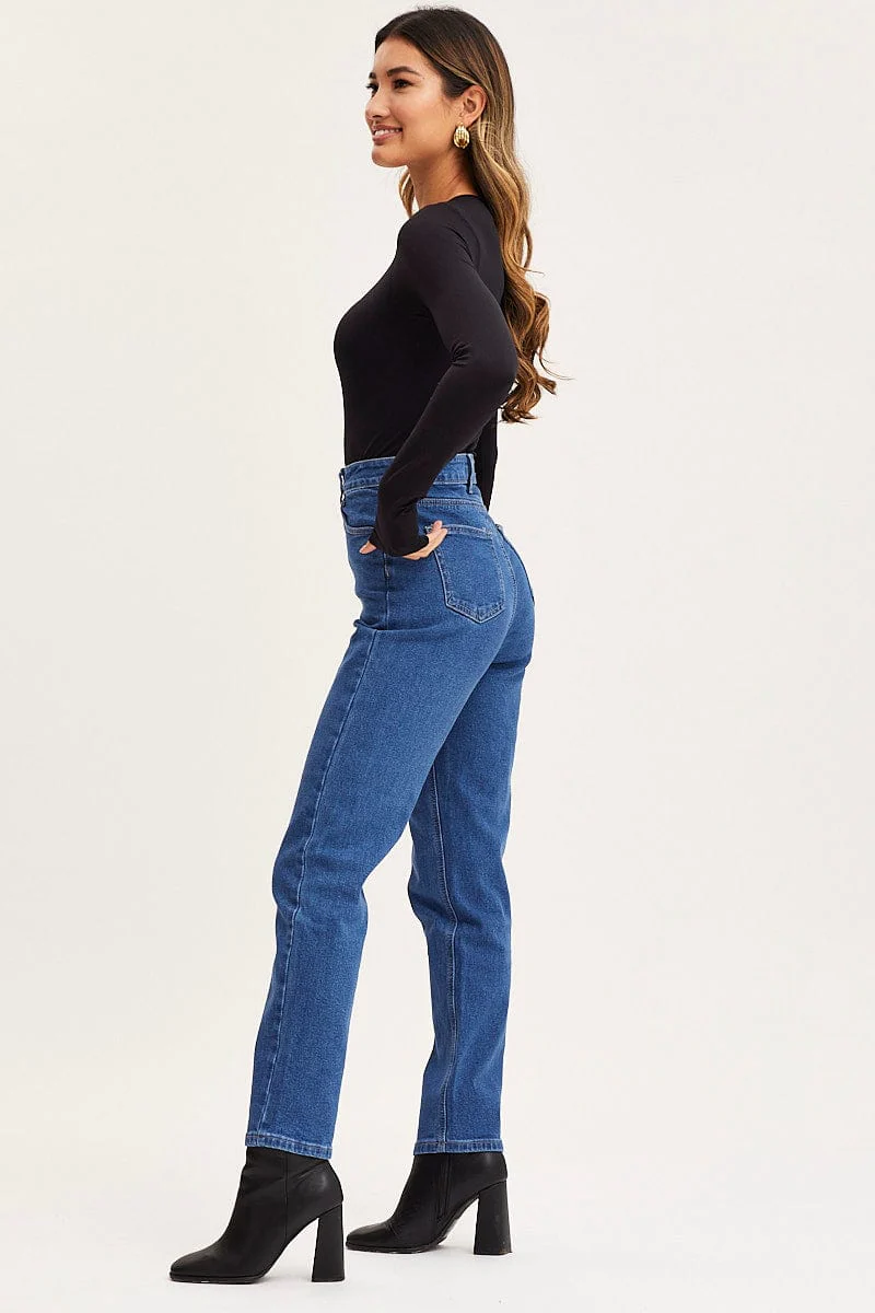 Blue High Rise Mom Jeans