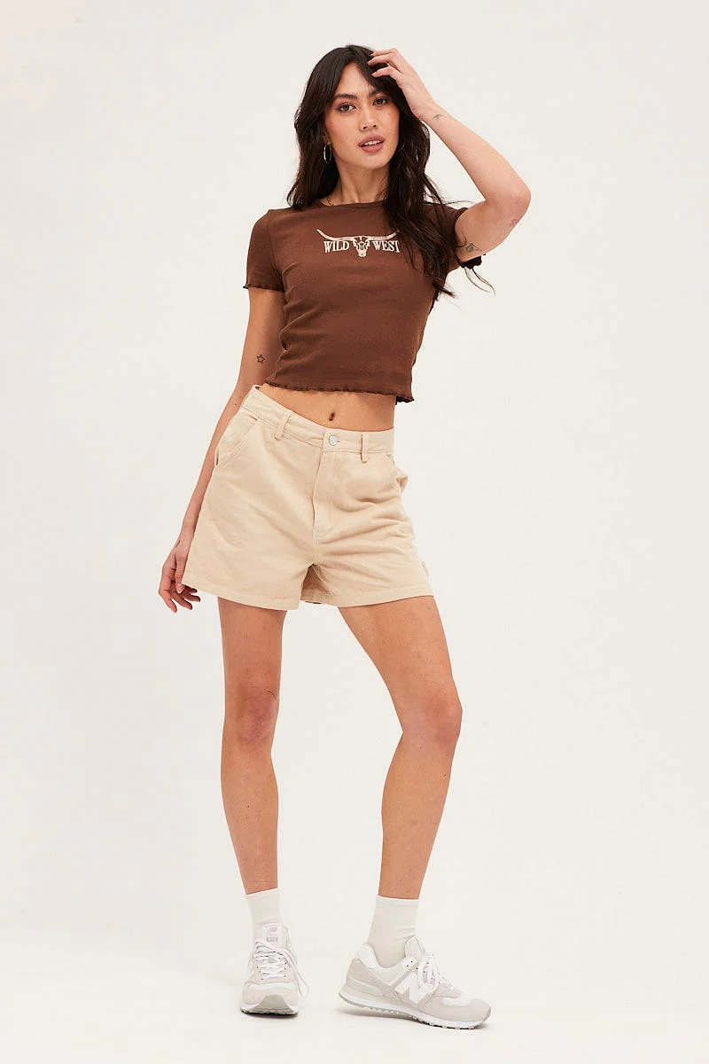 Brown Jersey Top Short Sleeve Crew Neck