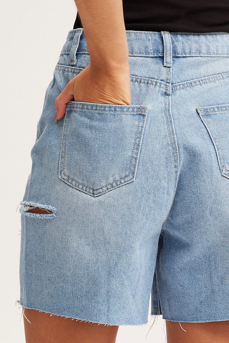 Blue Relaxed Denim Shorts High Rise