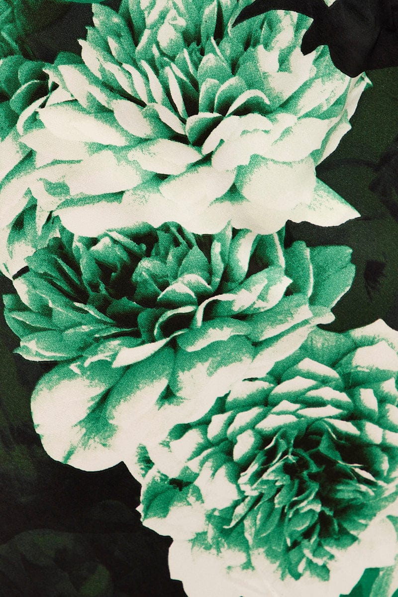 Green Floral Slip Skirt Midi Floral Satin