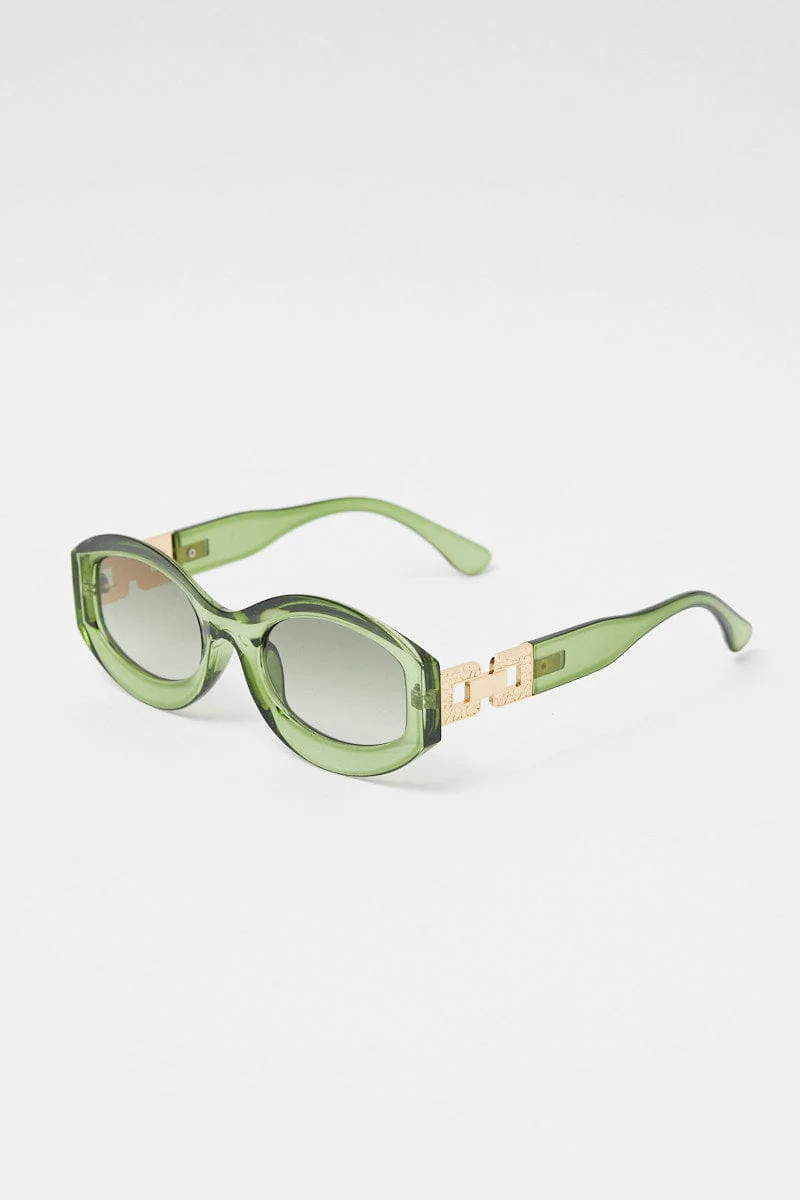 Green Fashion Sunglasses Gold Hardwear Detail