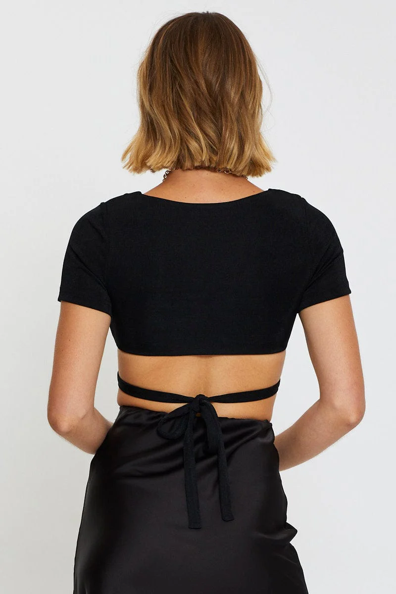 Black Wrap Top Short Sleeve