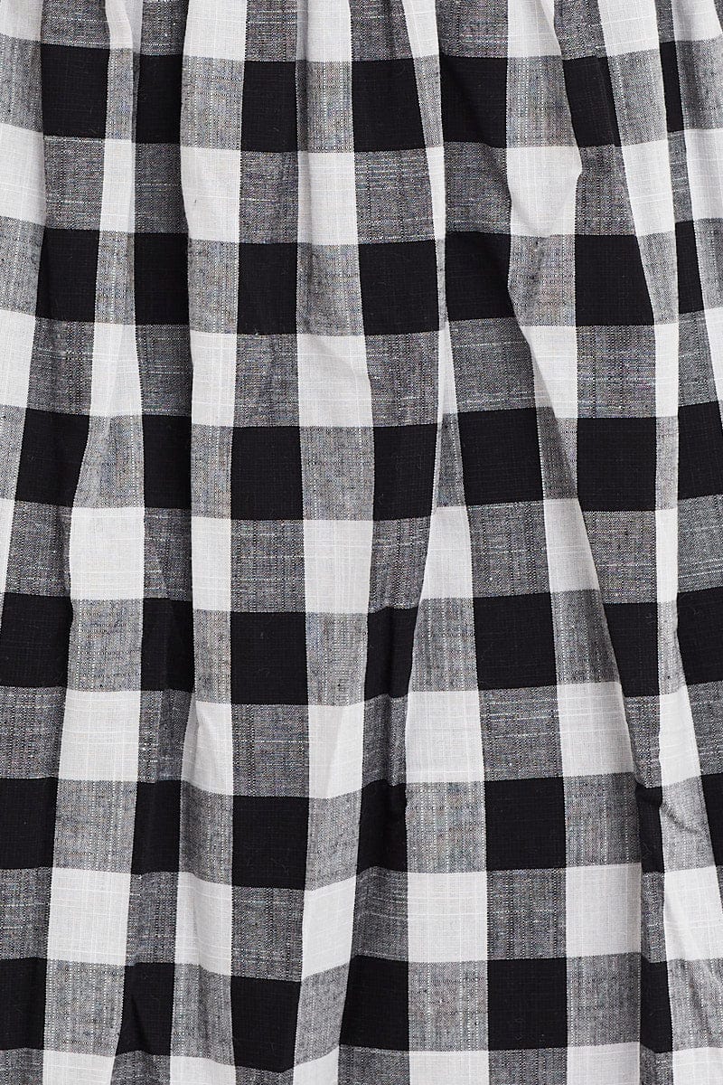 Check Shirred Dress Short Sleeve Midi