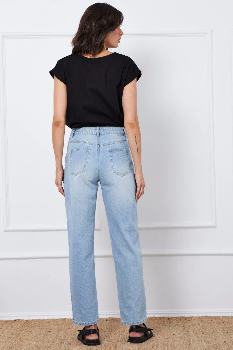 Blue Boyfriend Denim Jeans High Rise