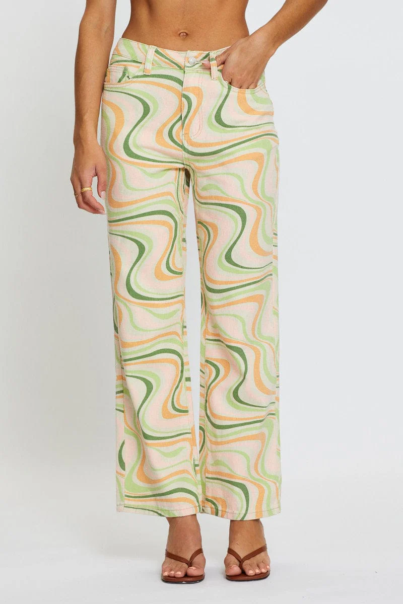 Marble Print Straight Denim Jeans High Rise