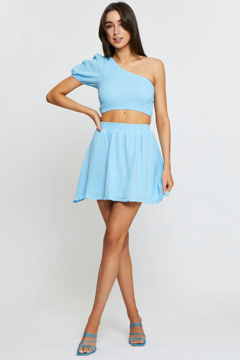 Blue Crop Top One Shoulder