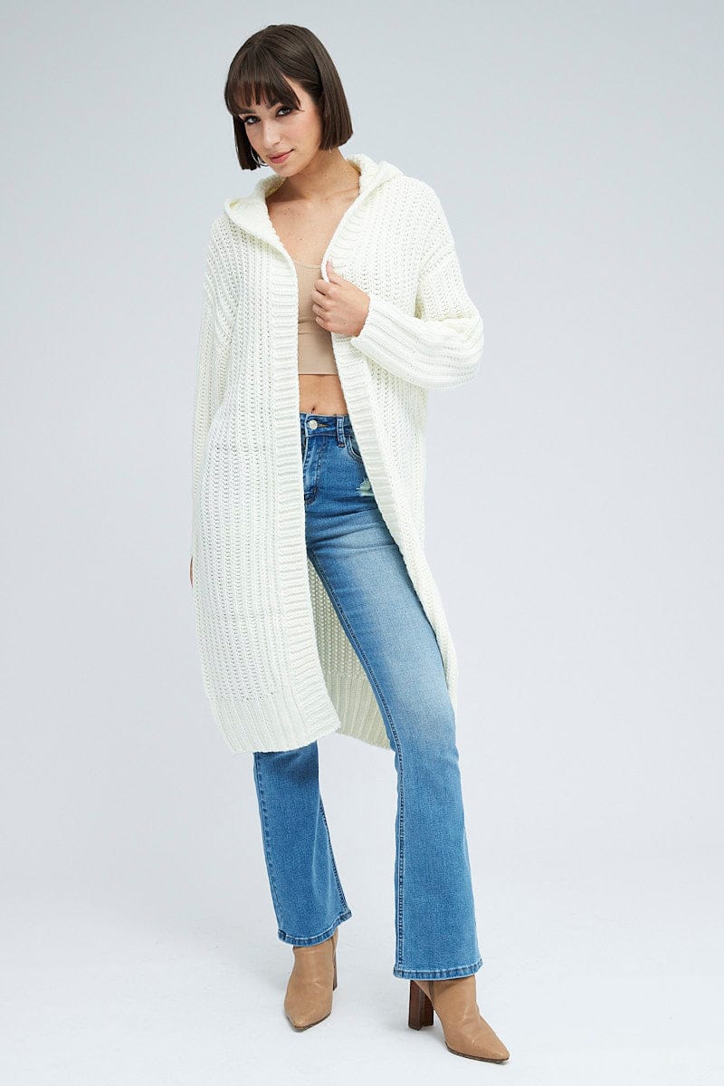 White Oversized Longline Cardigan Hooded
