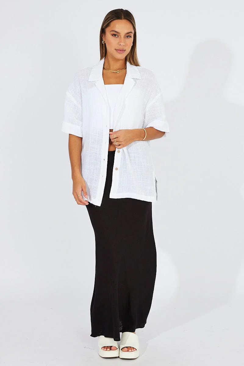White Shirt Short Sleeve Collared Neck