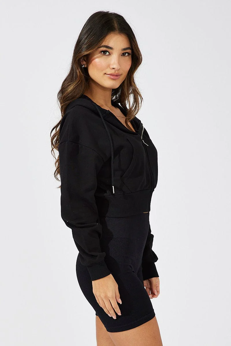 Black Hoodie Zip Long Sleeve