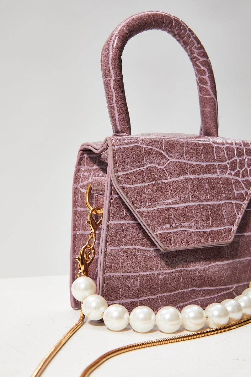 Purple Mini Bag With Pearl Strap