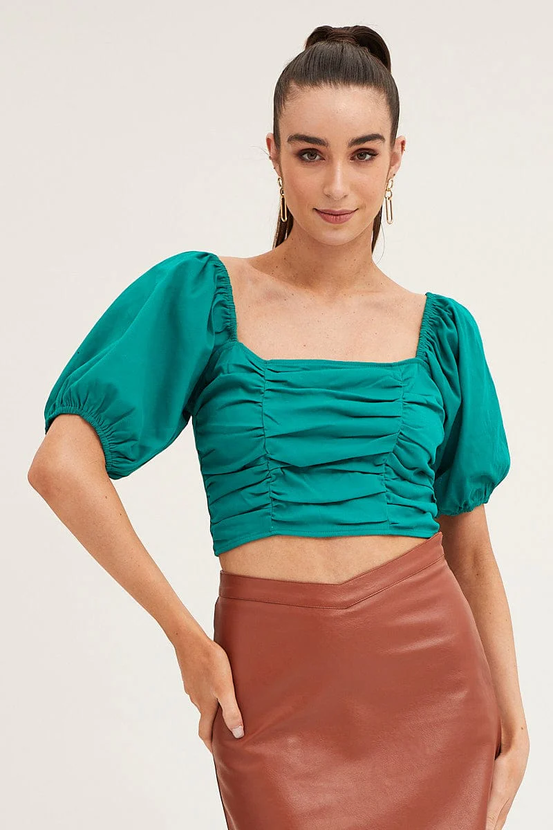 Green Crop Top Short Sleeve