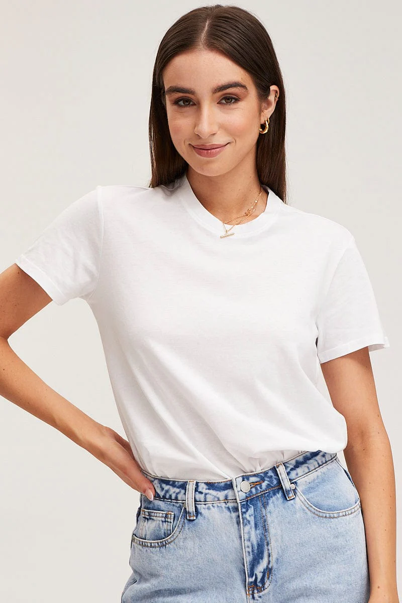White T Shirt Short Sleeve Crew Neck