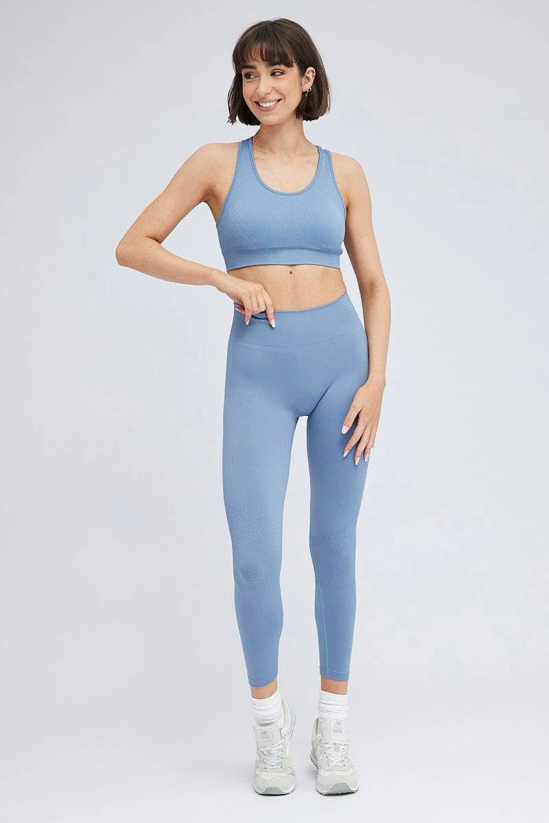 Blue Seamless Top And Legging Activewear Set