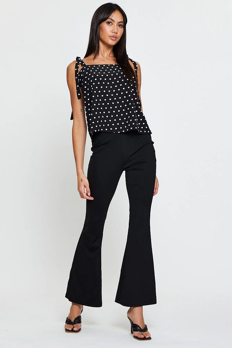 Polka Dot Tie Shoulder Top Sleeveless