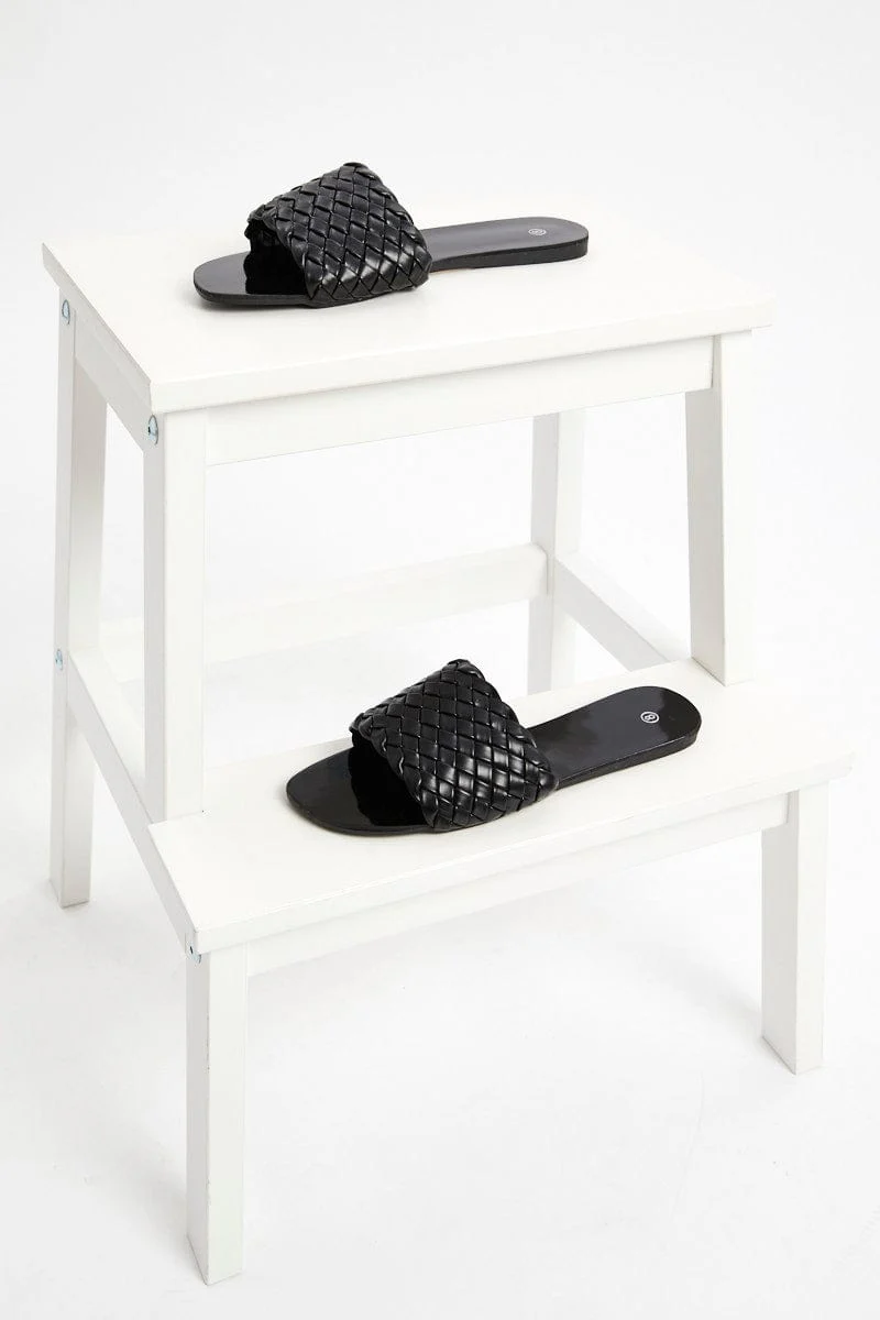 Black Woven Flat Slides