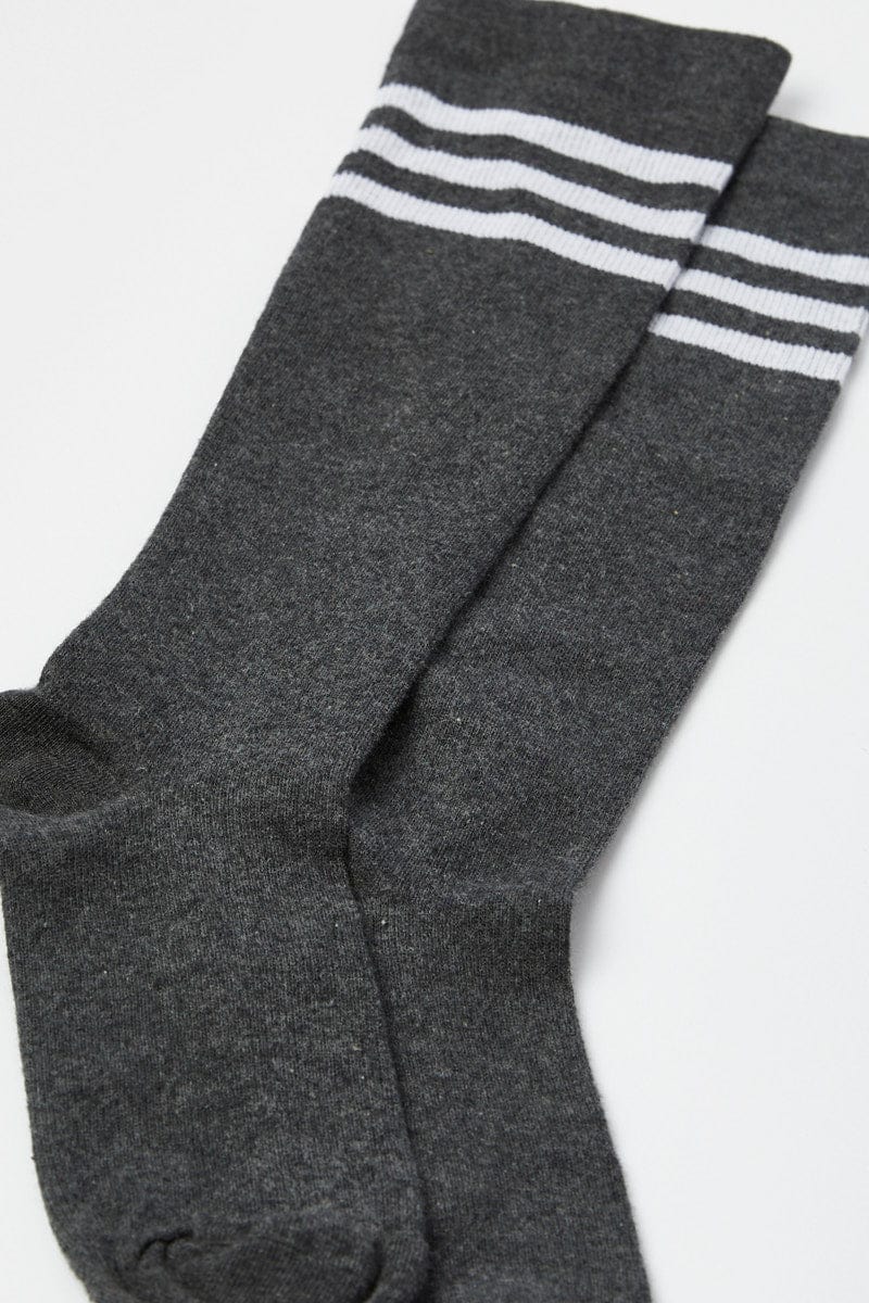 Grey Stripe Knee High Socks