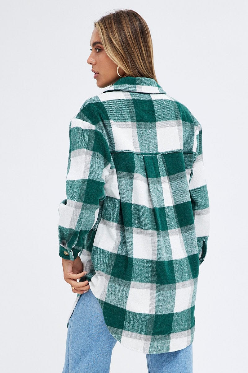 Green Check Print Shirt Long Sleeve