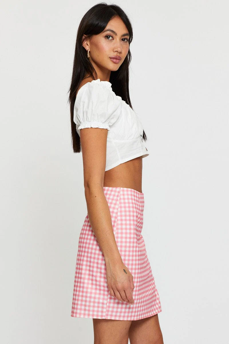 Check GinghamHigh Waist Front Slit Mini Skirt