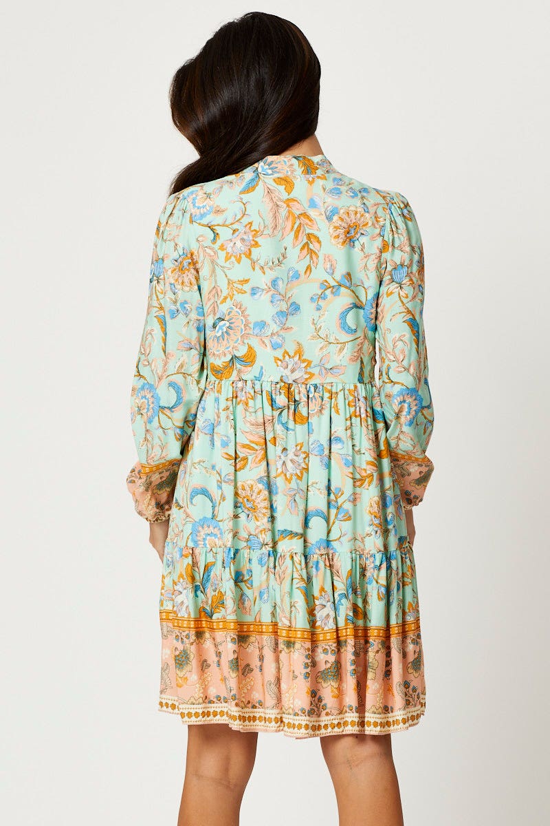 Boho Print Button Front Skater Dress