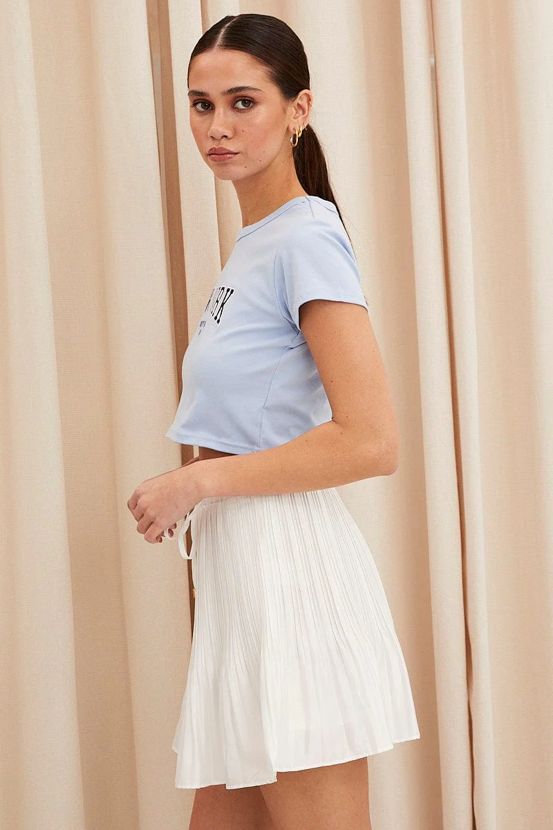 White Pleated Skirt Mini Satin