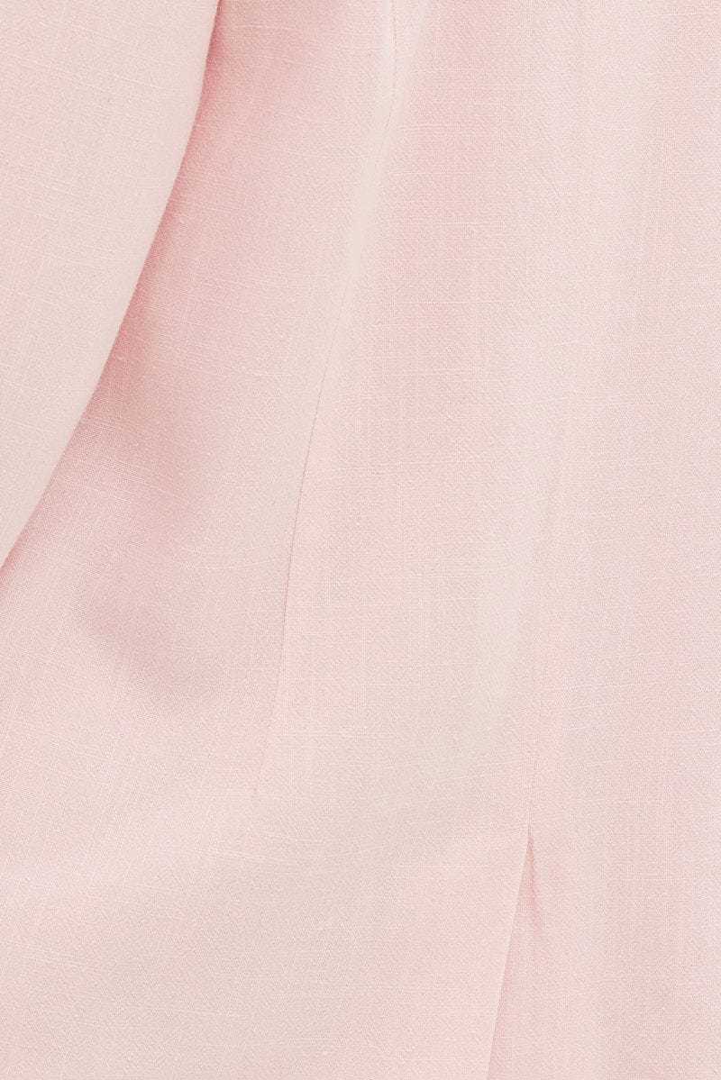 Pink Blazer Long Sleeve Single Breasted Linen Cotton