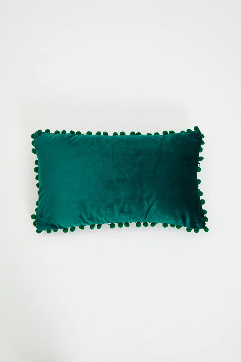 Blue Pom Pom Trim Cushion