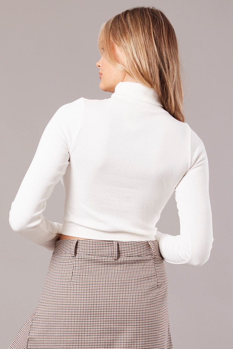 White High Neck Top Long Sleeve Seamless