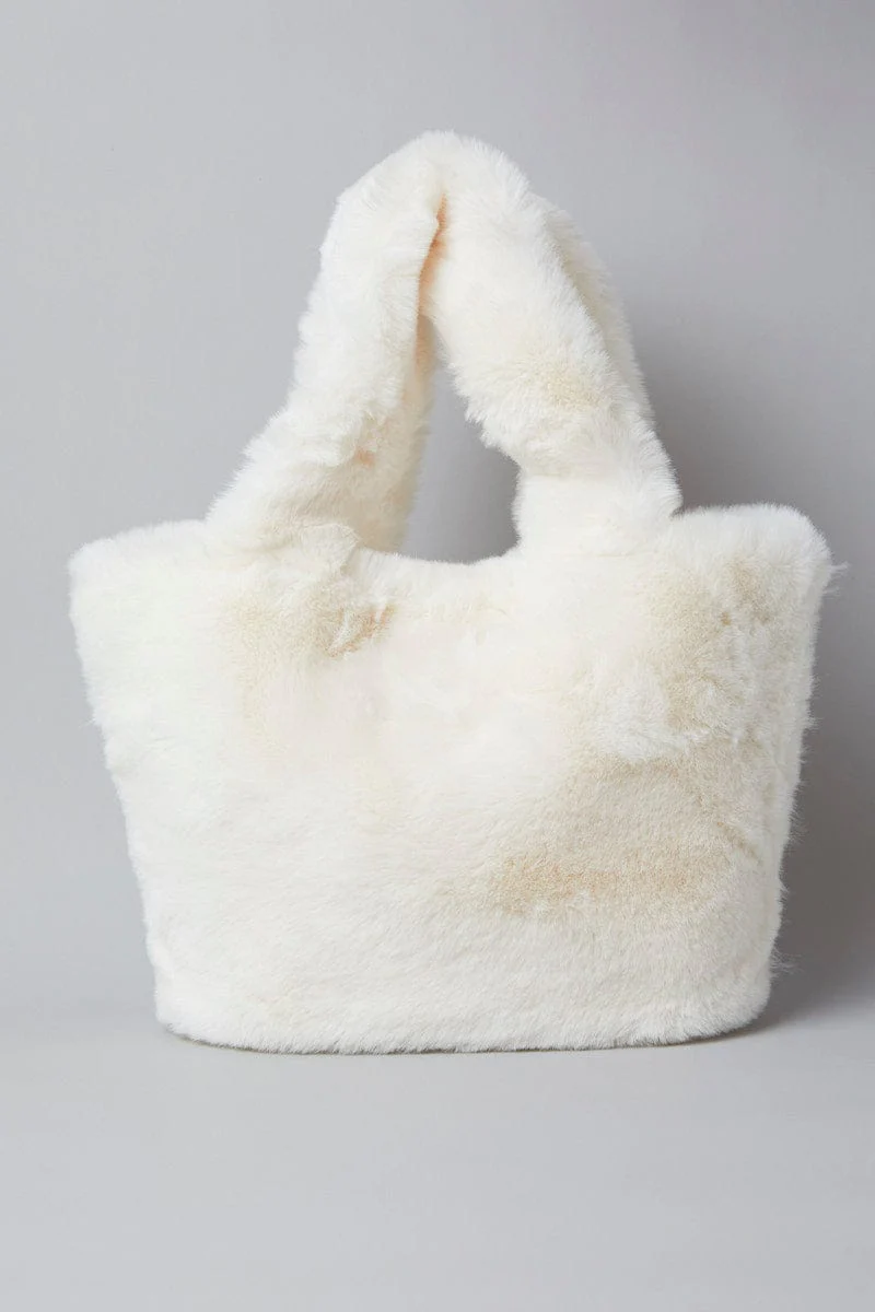 White Faux Fur Tote Bag