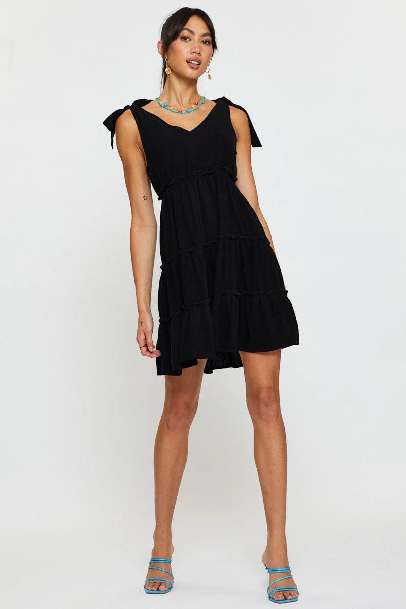Black A Line Dress Sleeveless Mini
