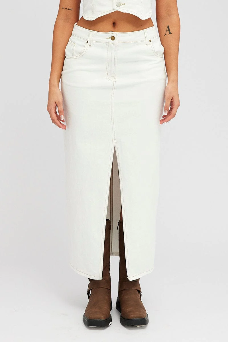 White Denim Skirt High Rise Maxi