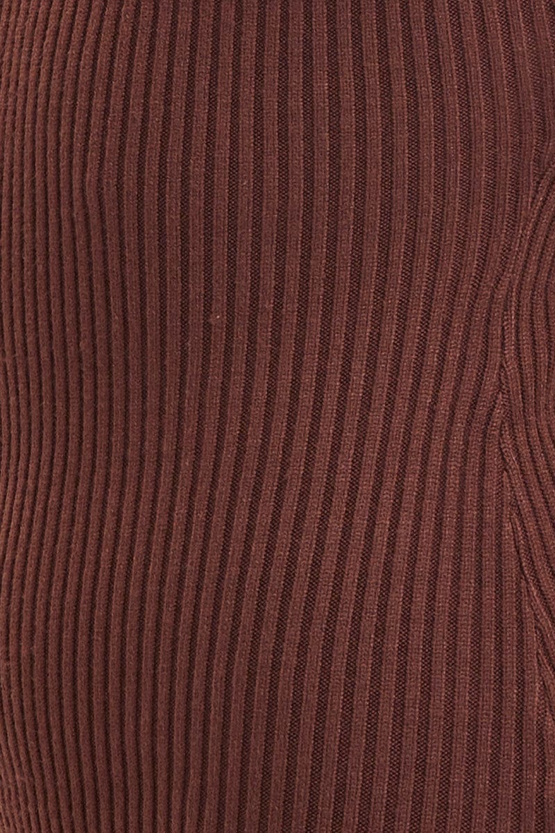 Brown Knit Top Sleeveless V-Neck Bodysuit