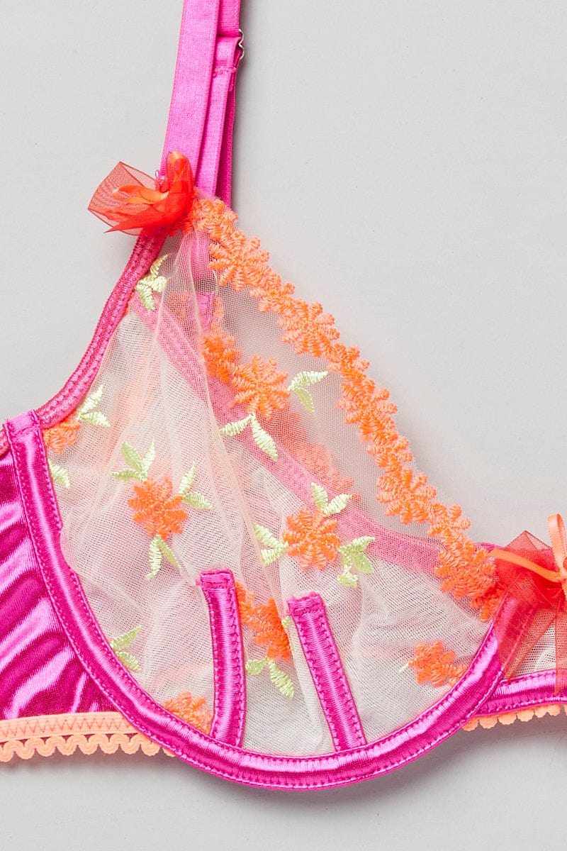 Pink Embroidery Lingerie Set