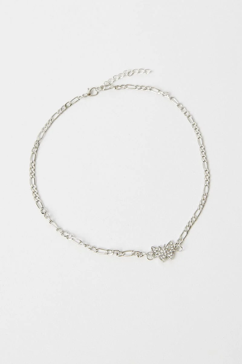 Grey Butterfly Detail Chain Necklace