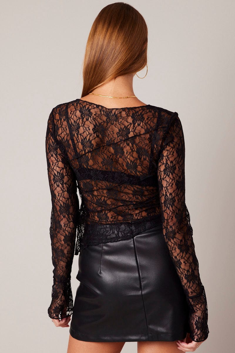 Black Lace Top Long Sleeve
