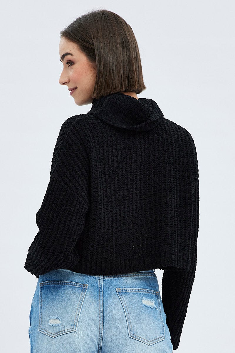 Black Knit Jumper Turtle Neck Chenille