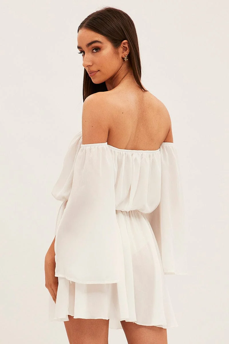 White Off Shoulder Skater Dress