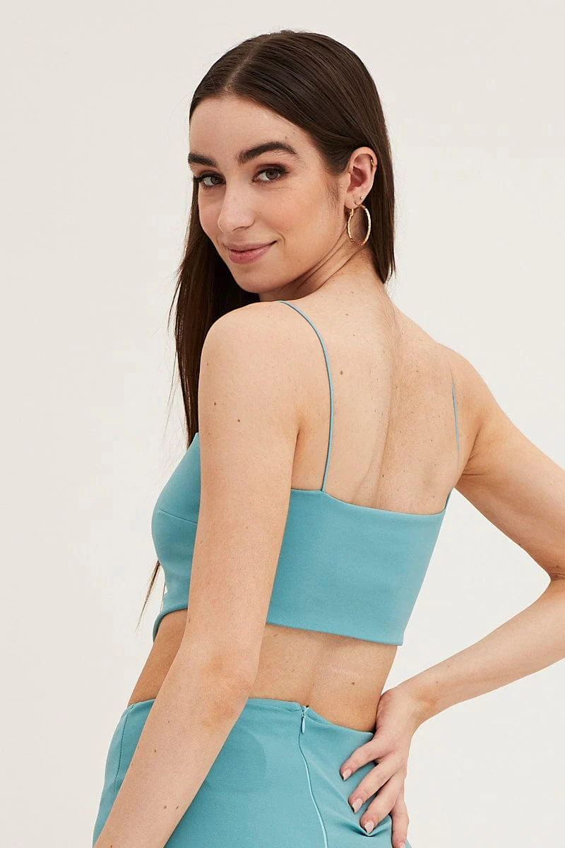 Blue Ponte Scarf Crop Top