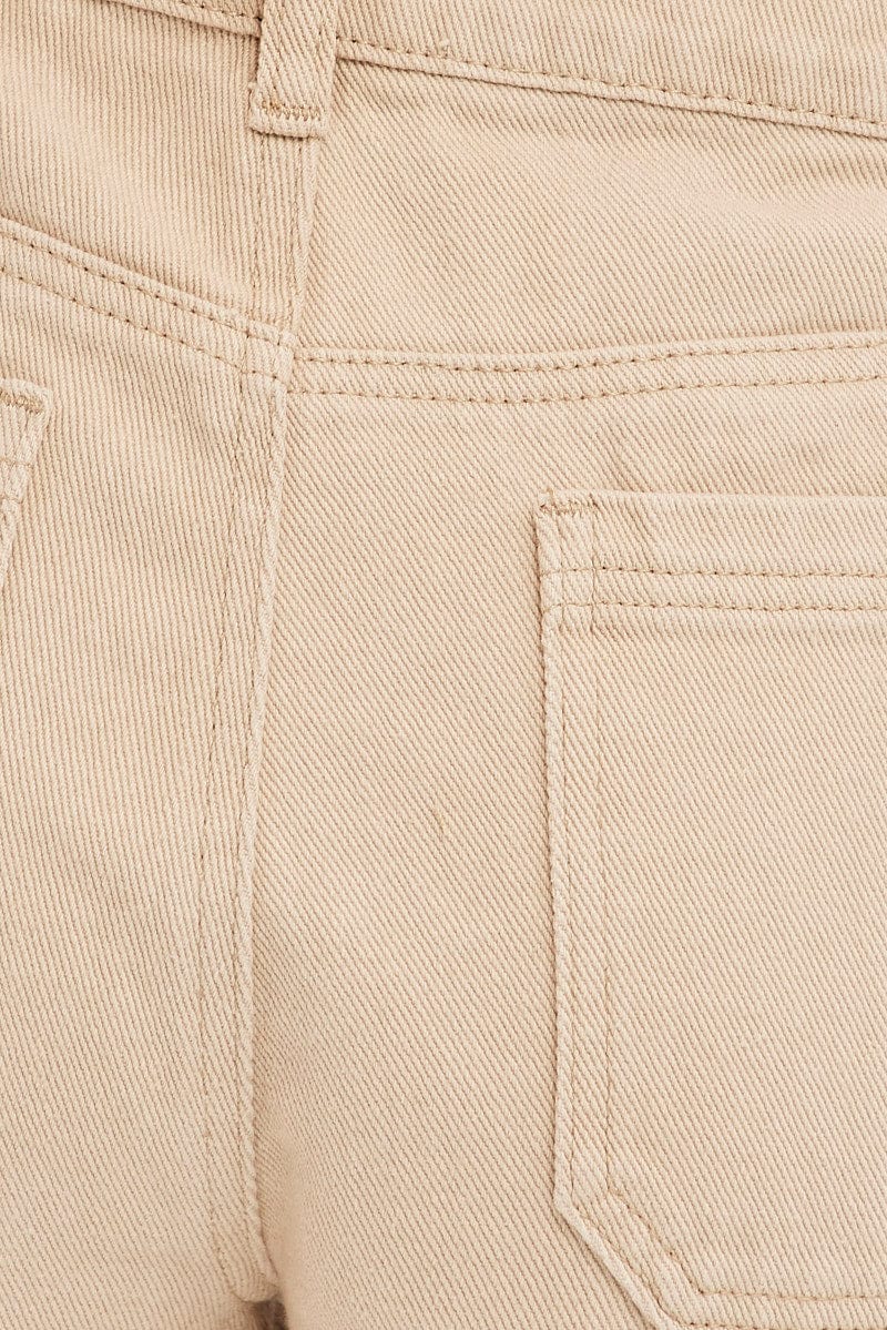Beige Relaxed Denim Shorts High Rise