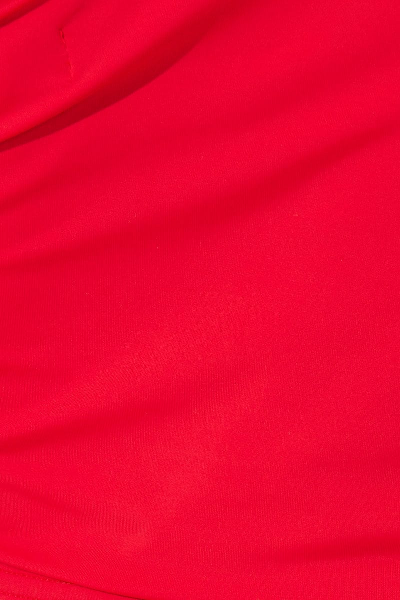 Red Crop Top One Shoulder Rose Ruffle Flower