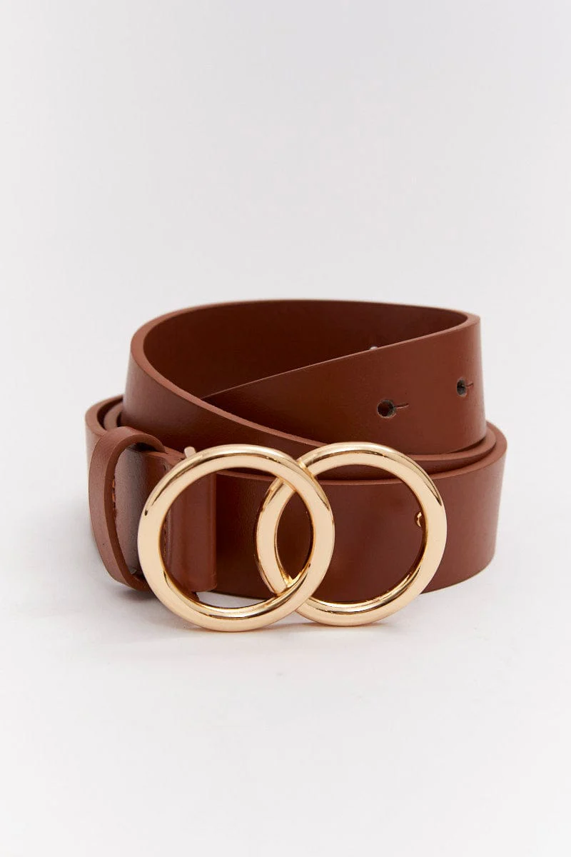Brown Double Circle Buckle Belt