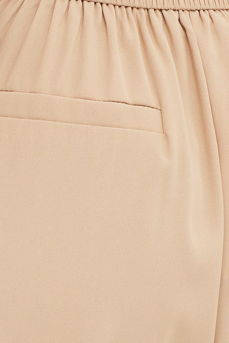 Beige Bone Pleated Waistband Detail Tailored Pant