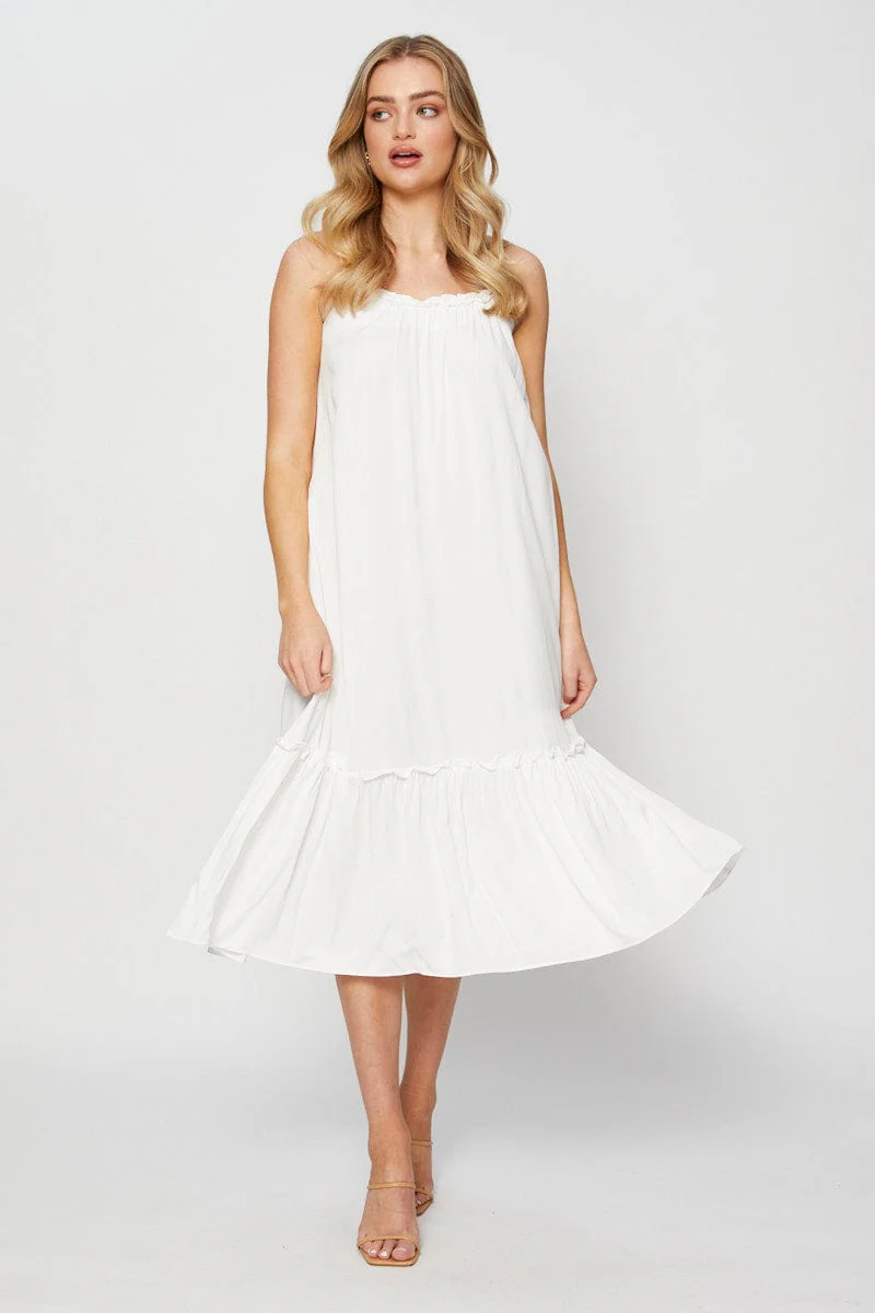 White A Line Dress Sleeveless Midi