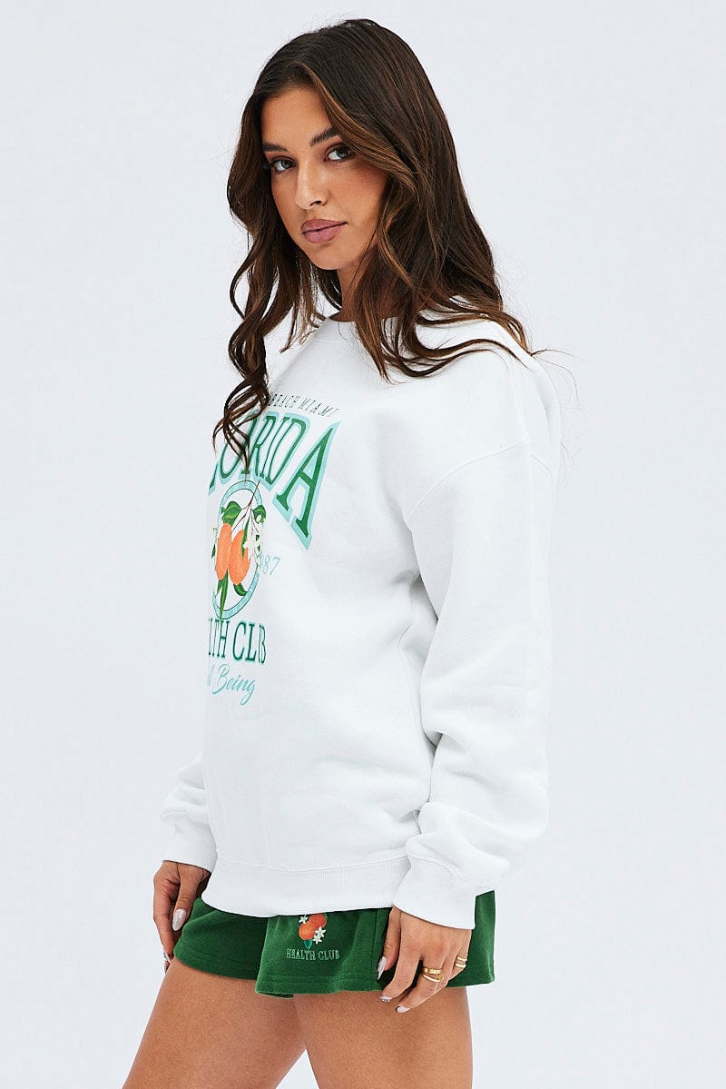 White Graphic Sweat Florida Orange Slogan Sweater