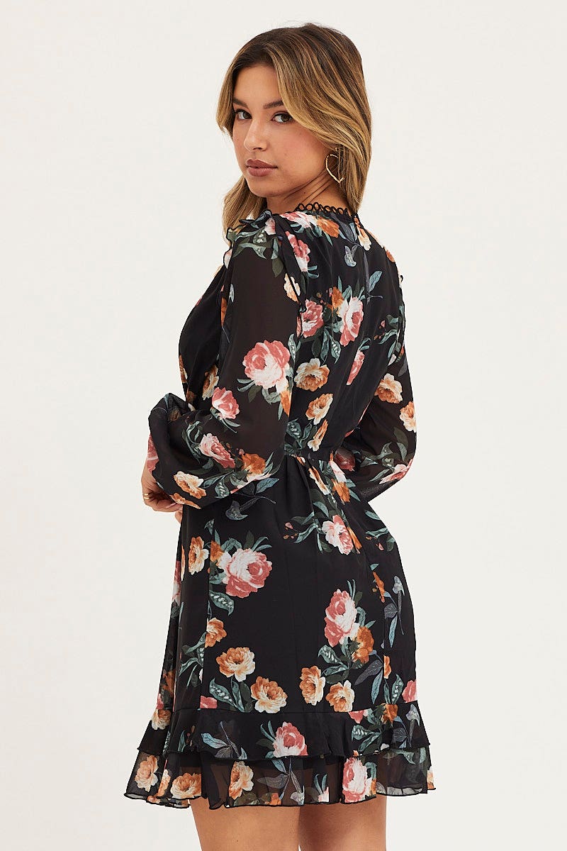 Print Dress Long Sleeve Mini