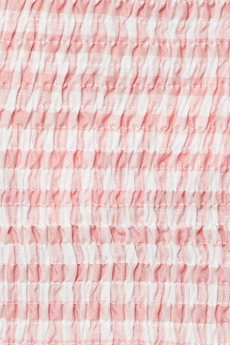 Check Crop Top Long Sleeve Sweetheart