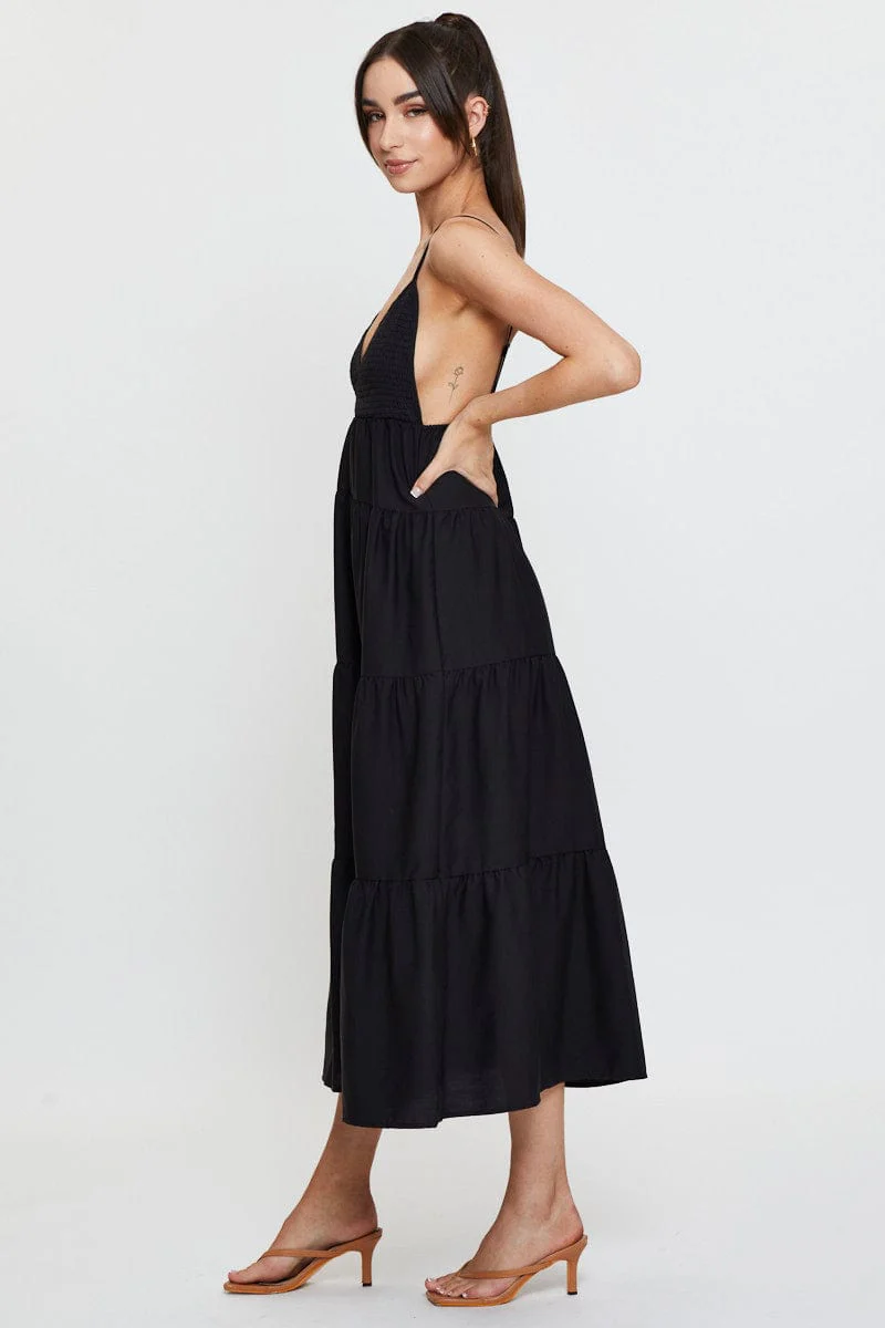 Black Maxi Dress Sleeveless V Neck