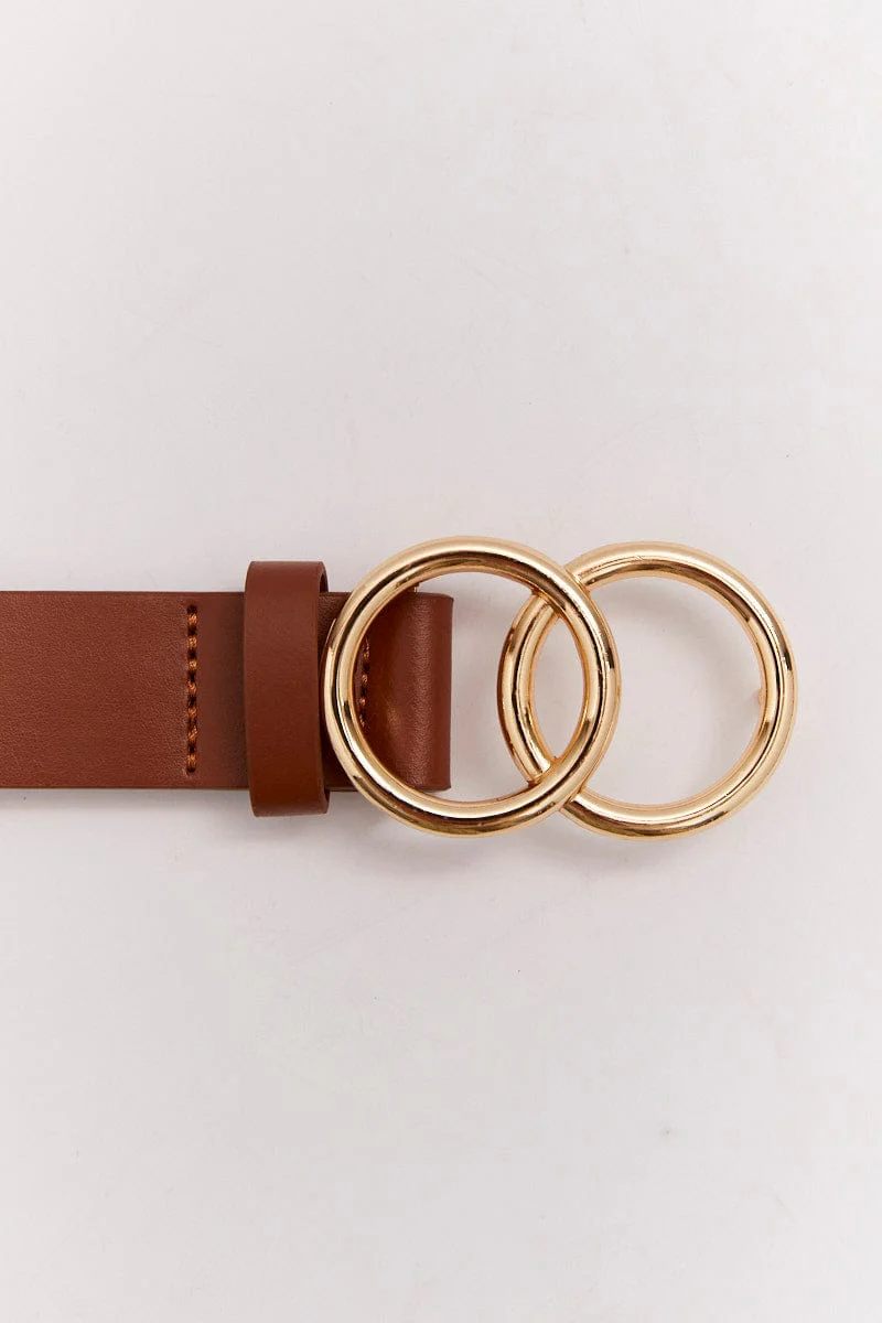 Brown Double Circle Buckle Belt