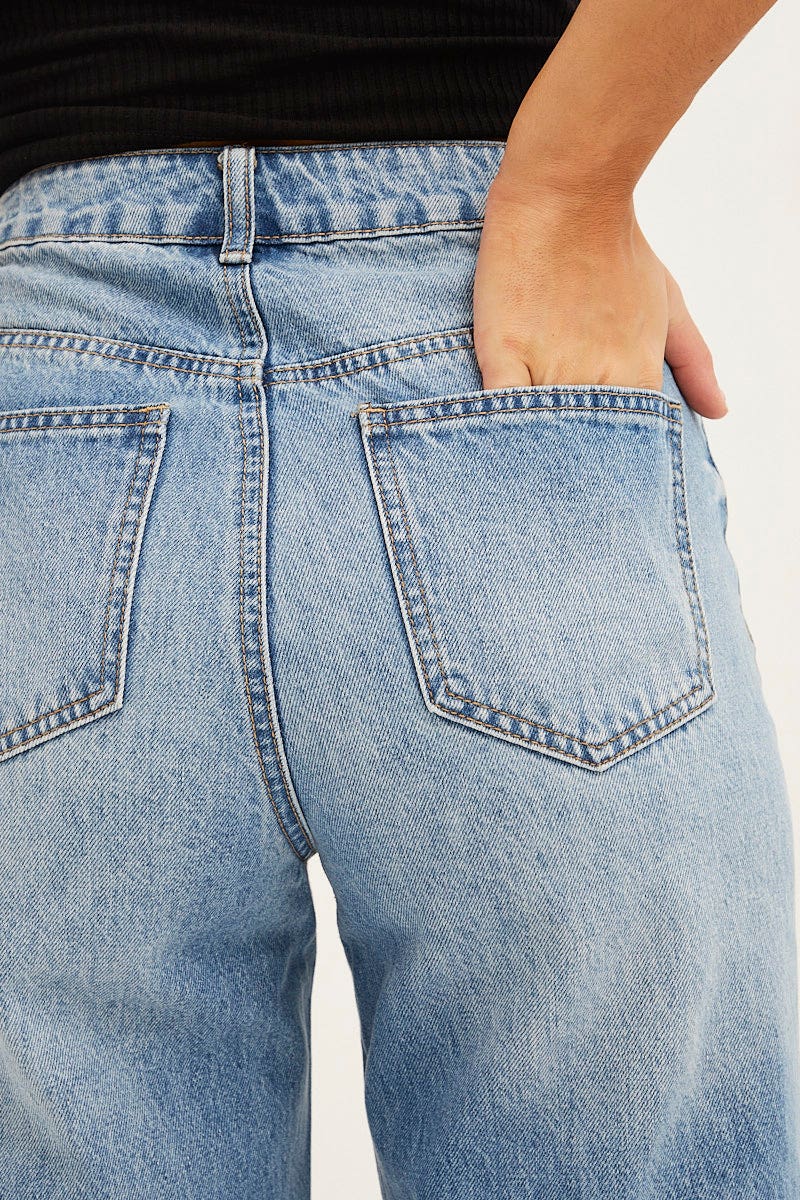 Blue Denim Wide Leg Jeans