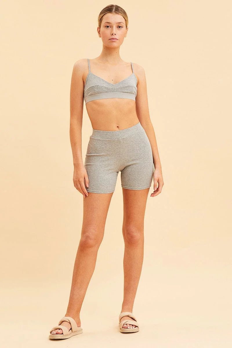 Grey Triangle Bralette Cotton Stretch Seam Detail
